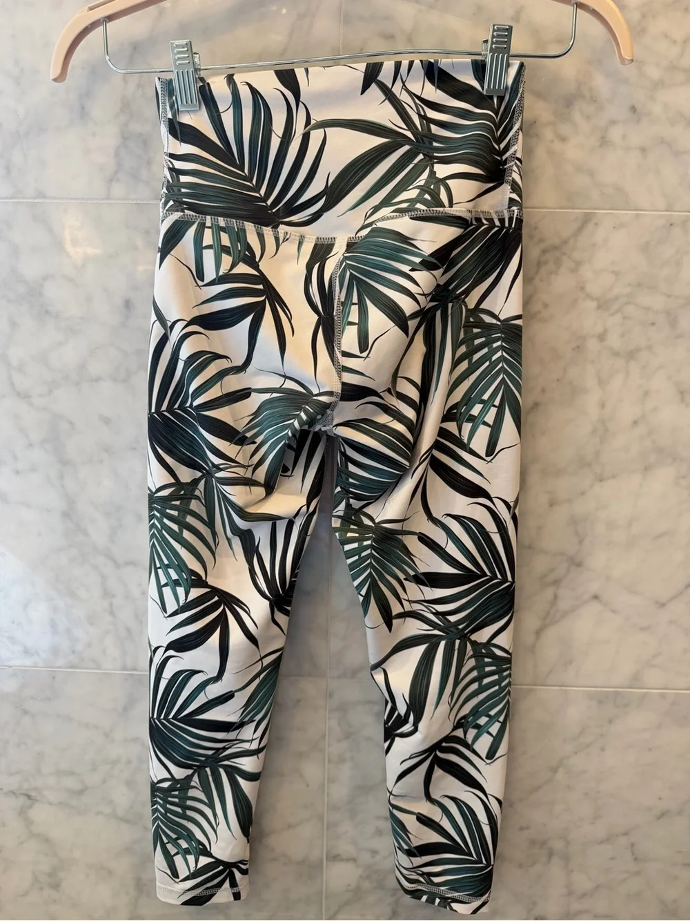 Tropical Leaf High-Waist Crop Leggings - Green/White